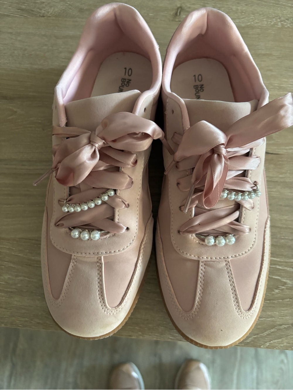 No Boundaries Blush Pink Satin Ribbon & Pearl Accent Women's Sneakers